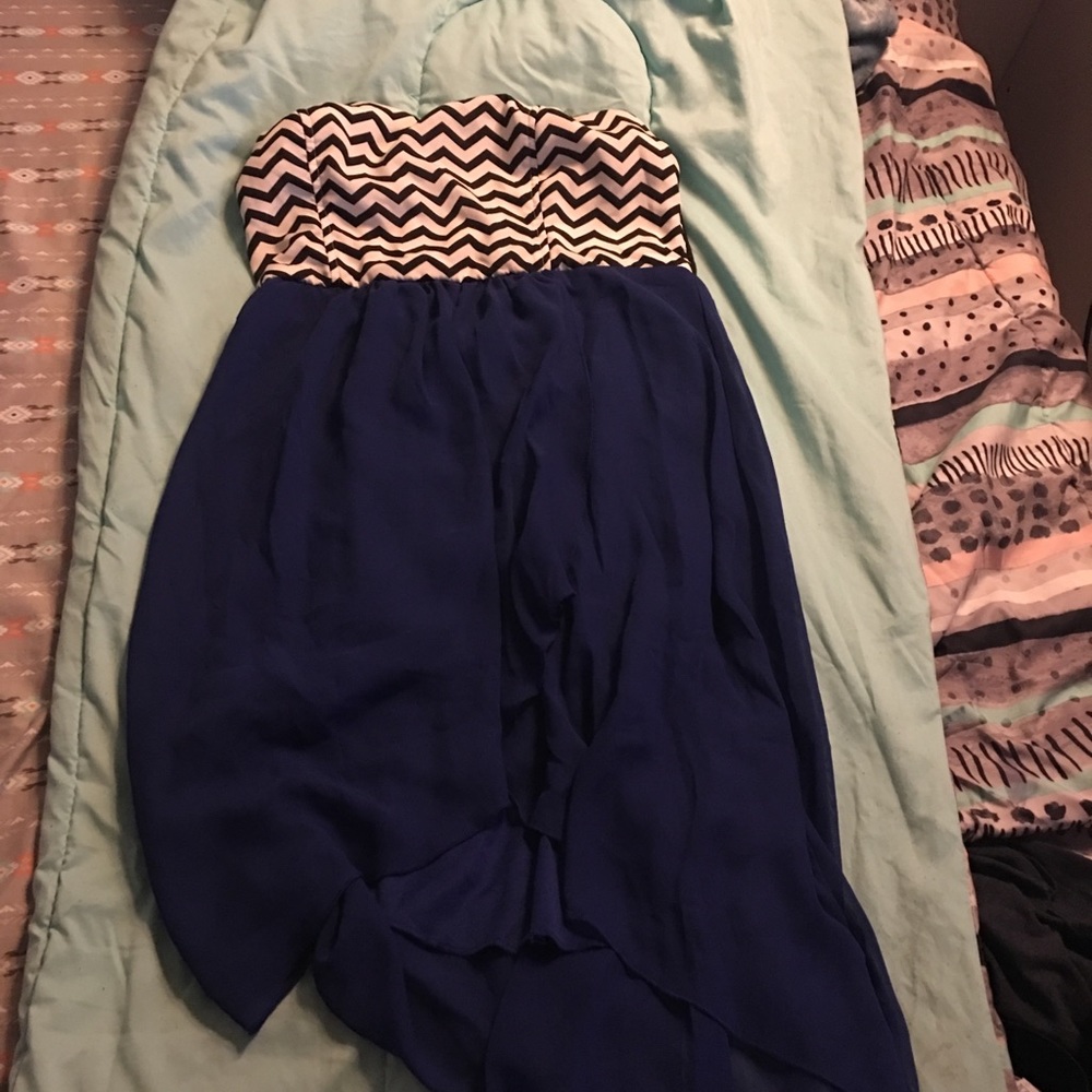 Strapless Black/white blue high low dress